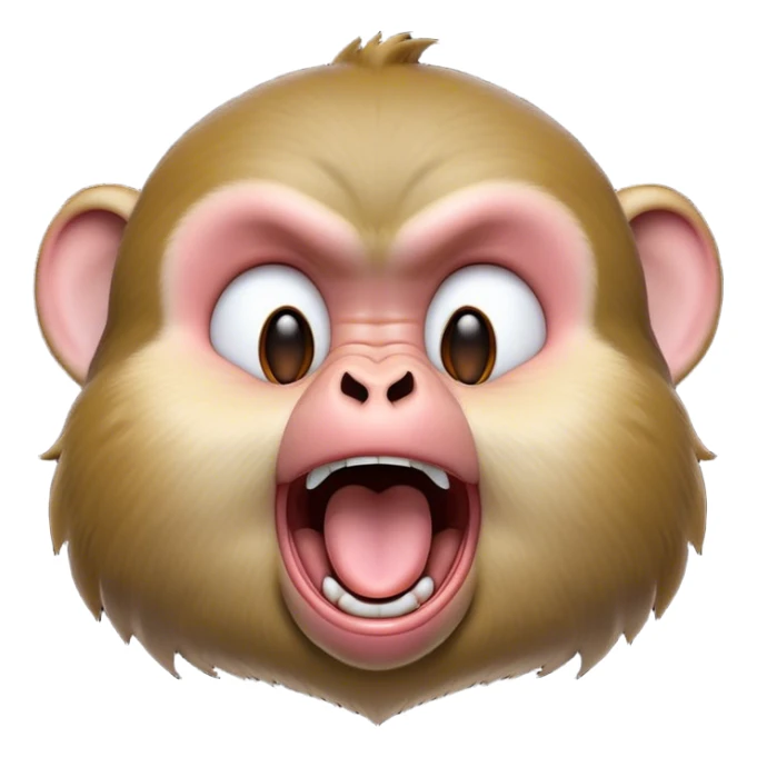 Cinematic Cute Yawning Macaque Portrait Emoji, Head tilted slightly with a dramatic, wide-open yawn, showcasing a gently textured face with half-closed, sleepy eyes and an open, relaxed mouth, Simplified yet irresistibly adorable features, highly detailed, glowing with a soft, cozy glow, high shine, relaxed yet expressive, stylized with a dash of whimsical charm, soft glowing outline, capturing the essence of a drowsy yet affectionate primate that appears ready to stretch out for a nap! sticker