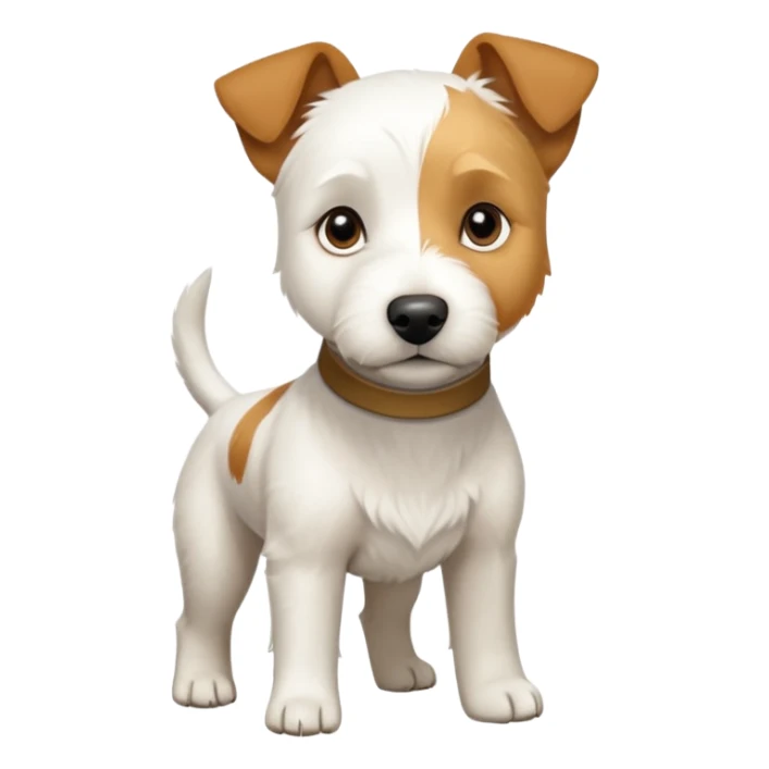 a full body facing front on of a buff white parson russell terrier looking dog the size of a kelpie with light brown long ears and a light brown patch on one eye and a large snout. the rest of the dog is completely white.  sticker