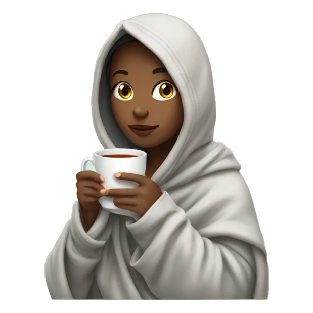 Girl with hoodie in blanket drinking tea sticker