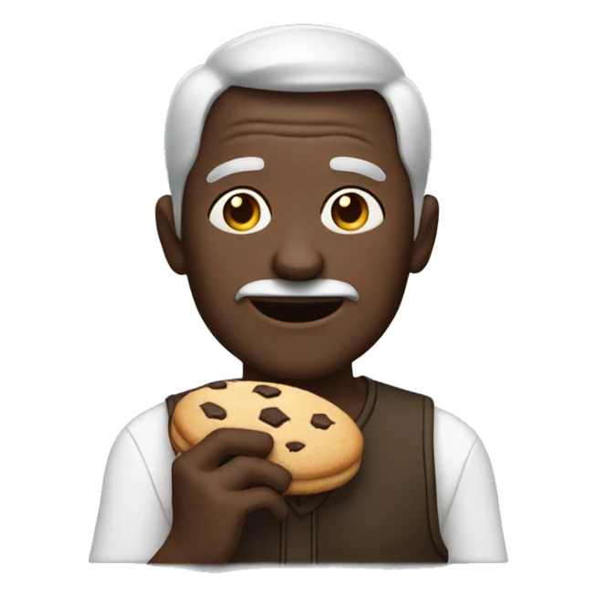 older man with dark brown skin eating a cookie sticker