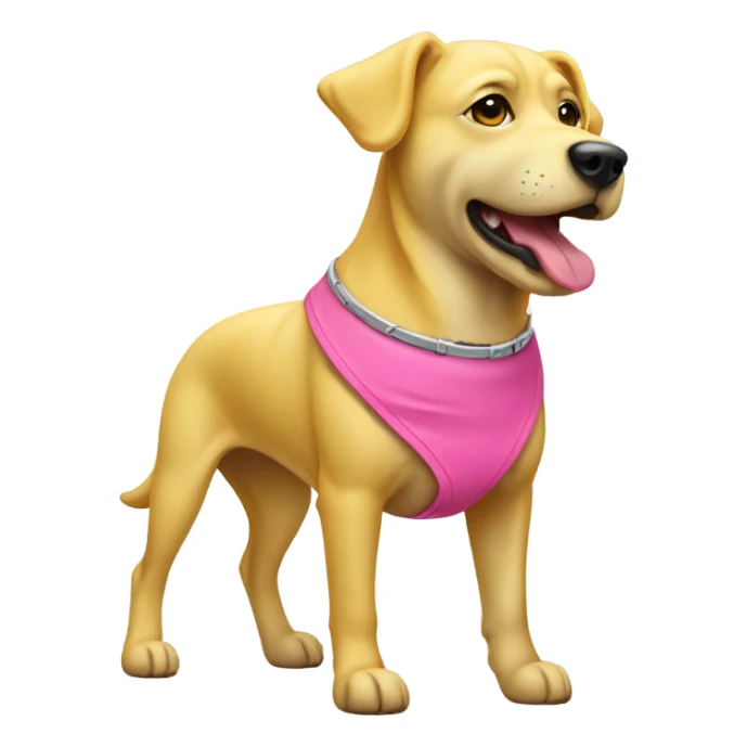 Blind yellow dog with a pink collar sticker