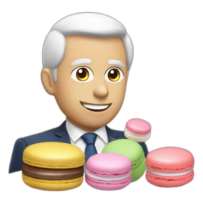 Chat sur tête macron qui mange  un macaron sticker