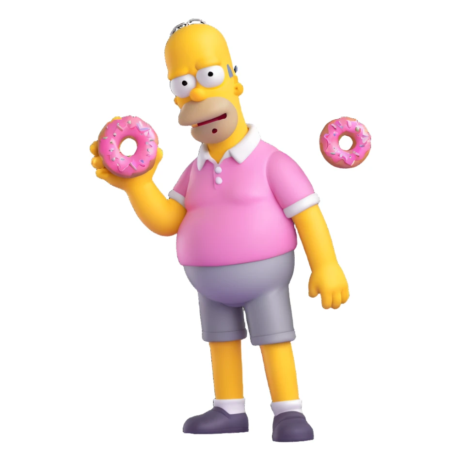 Homer Simpson 3D character, vibrant colors, holding a pink donut, classic pose sticker