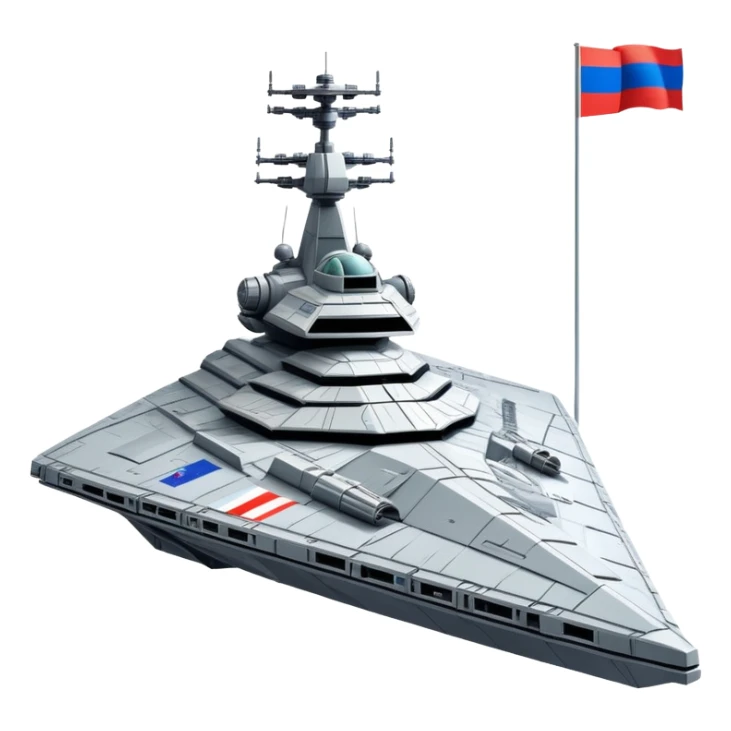 Giant star destroyer style Russian spacecraft with flag pattern on hull sticker