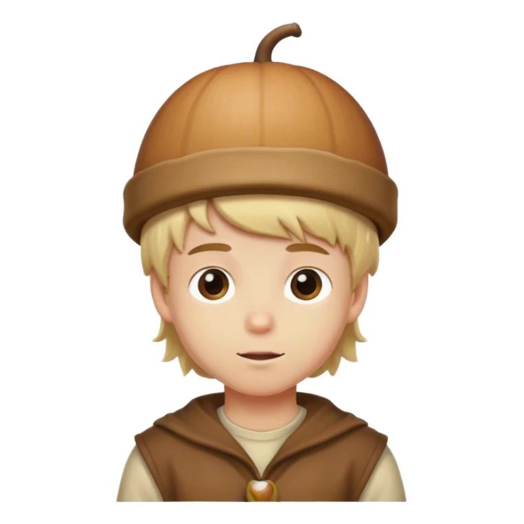 Blonde boy wearing an acorn hat sticker