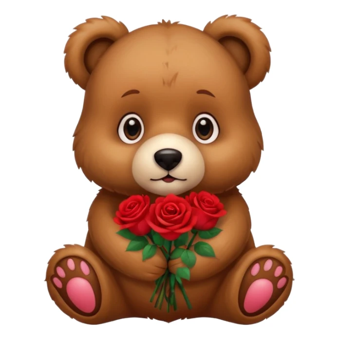 Cute bear with puppy dog eyes holding roses  sticker