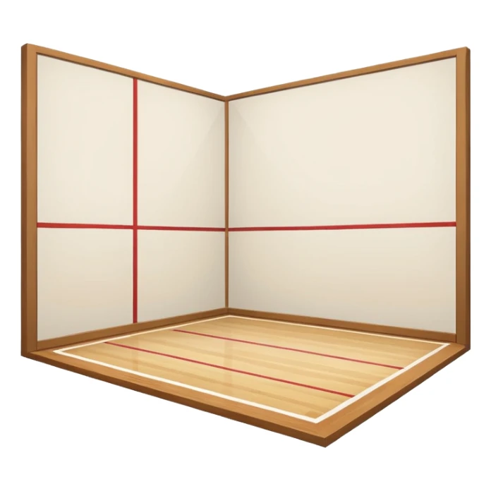 2d squash court with white wall and wood floor, slightly angled view sticker