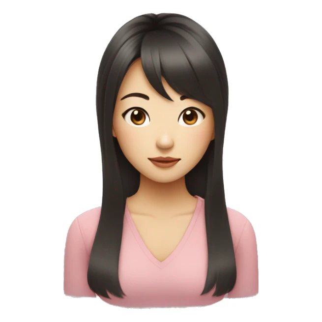 asian girl with side bangs midlength hair and a round face with slight tan sticker