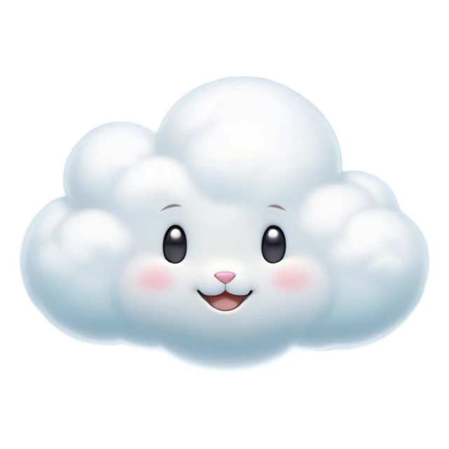 Cinematic tiny puffy bunny-shaped cloud, floating gently in the sky, soft glowing light, tiny rounded ears, smiling face, dreamy and magical. sticker