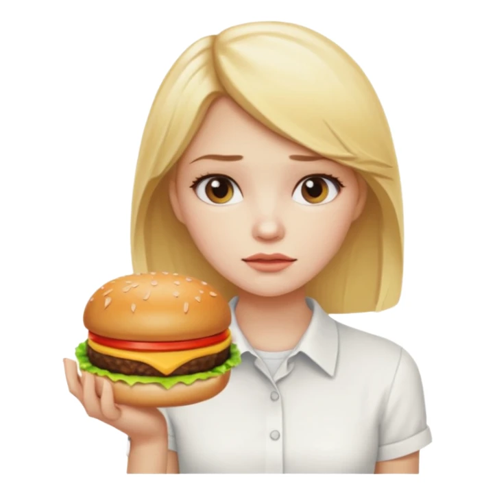 Girl with eating disorder pining for a cheeseburger. Blonde girl. sticker