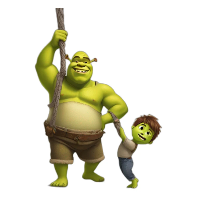 Shrek with a kid who try to climb his body sticker