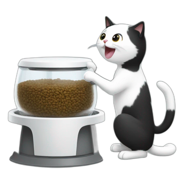 A black and white cat fighting with a pet feeder white machine sticker