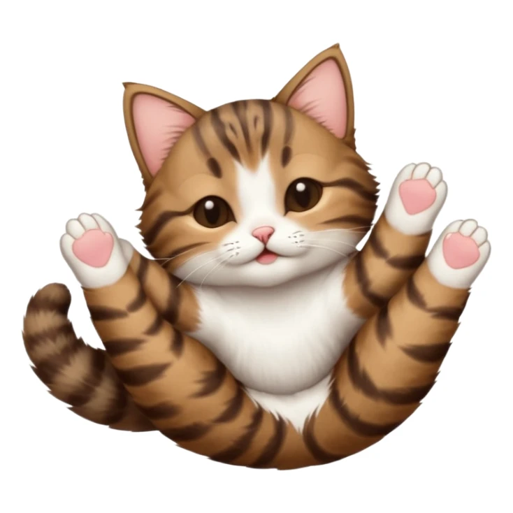 dark brown tabby and white small cat in funny positions upside down with eyes closed sticker
