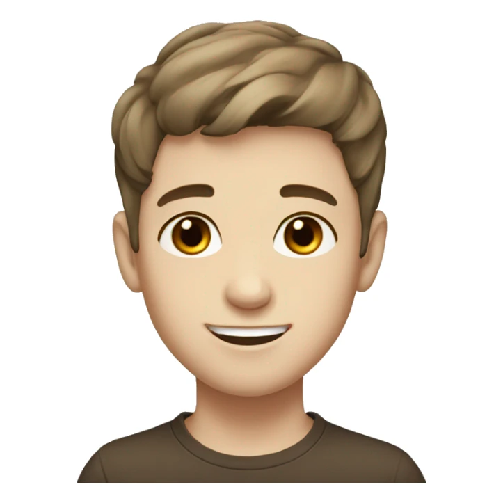 Boy with short brown hair, brown eyes, pale skin, smile sticker
