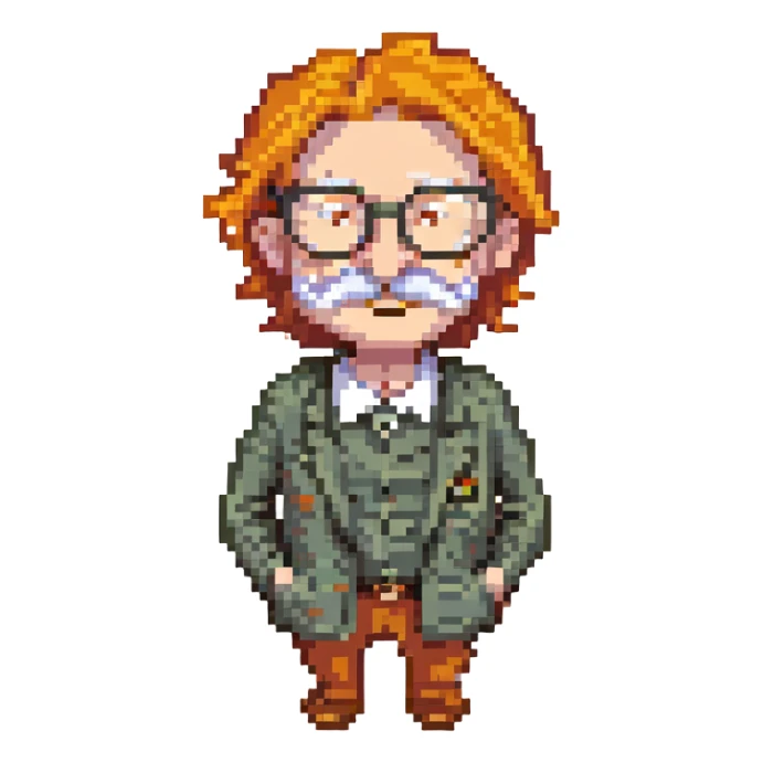 Old man, orange hair, white mustache, wearing glasses sticker
