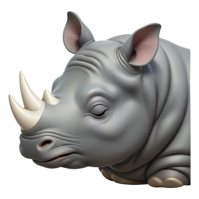 Meme-Worthy Cute Sleeping Rhinoceros Portrait Emoji, Head resting peacefully with a contented smile, showcasing a massive, robust build and a luxuriously soft slate-gray hide, accented by a gentle white horn, eyes shut in a serene, restful nap, Simplified yet hilariously adorable features, highly detailed, glowing with a soft, drowsy light, high shine, relaxed and utterly lovable, stylized with an air of playful laziness, bright and heartwarming, soft glowing outline, capturing the essence of a comically sleepy rhinoceros, so meme-worthy it feels like it could instantly become the next viral sensation of adorable slumber! sticker