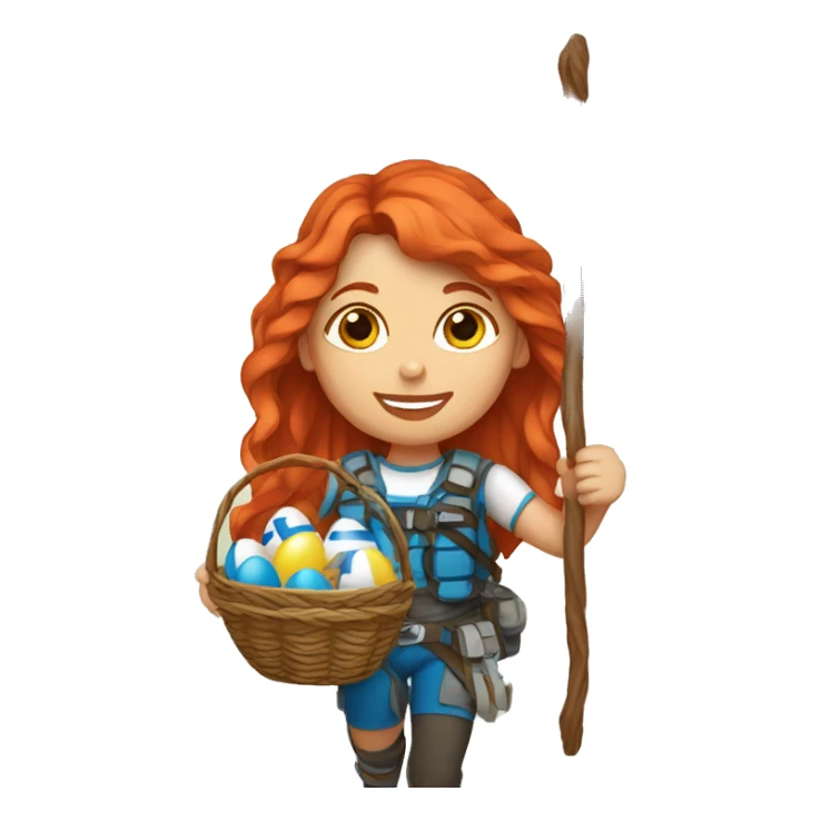 Female mountain climber red hair with Greek flag and holding Easter eggs basket sticker
