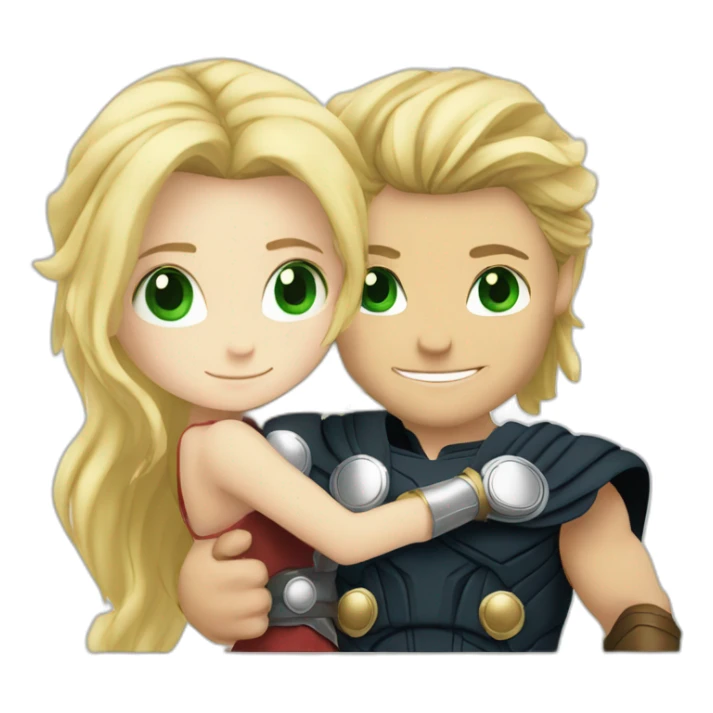 Thor and blond girl green eyes hugging sticker