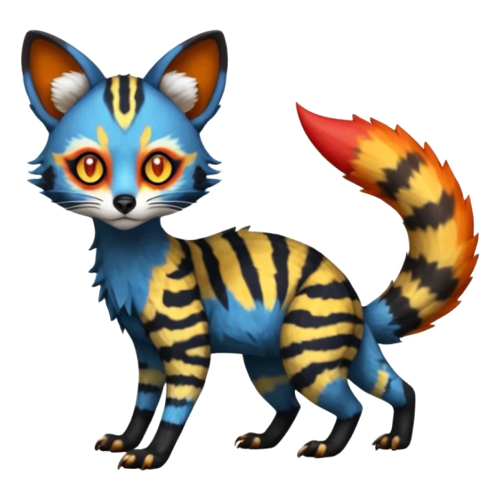 Rare warm-colored lush exotic edgy epic aesthetic gloomy spooky dark modern colorful cyber-Genet-Trico-species-Fakemon-hybrid-creature, with beautiful intricate markings, full body sticker