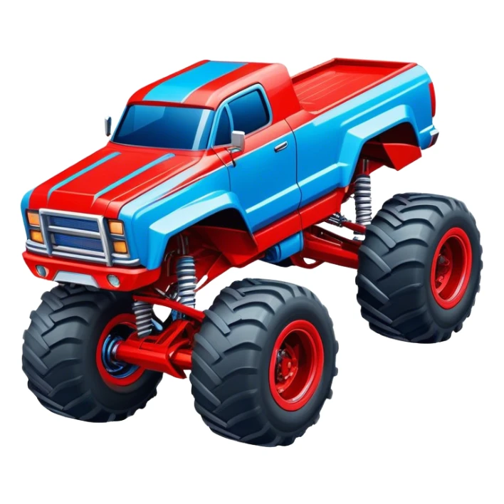 Avenger - Monster Jam (Model Year: 2021) (Iconic colour: Blue and red) - A dynamic monster truck with a split-color scheme: predominantly blue accented by bold red elements. Focus on strong, angular lines and vivid contrasting colors that evoke high energy and a futuristic, rebellious style. sticker