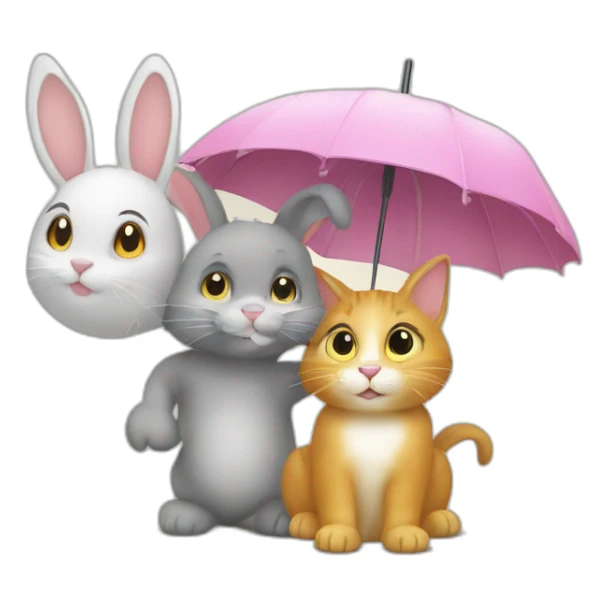 Lapin et un chat sure un parapluie sticker