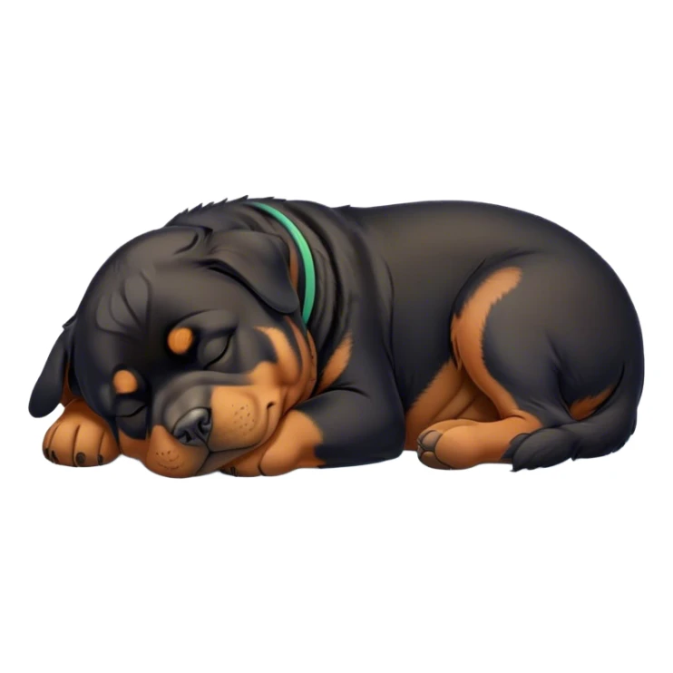 Cinematic Chubby Sleeping Rottweiler Portrait Emoji, Chubby and serene, with a robust, adorable build and a soft, plush black coat with tan markings, eyes gently closed in peaceful slumber, Simplified yet irresistibly endearing features, highly detailed, glowing with a gentle, dreamy glow, high shine, relaxed and content, stylized with a touch of whimsy, bright and heartwarming, soft glowing outline, capturing the essence of a blissfully sleepy guardian, so comically serene it feels like it could roll out of the screen and snore with adorable charm! sticker
