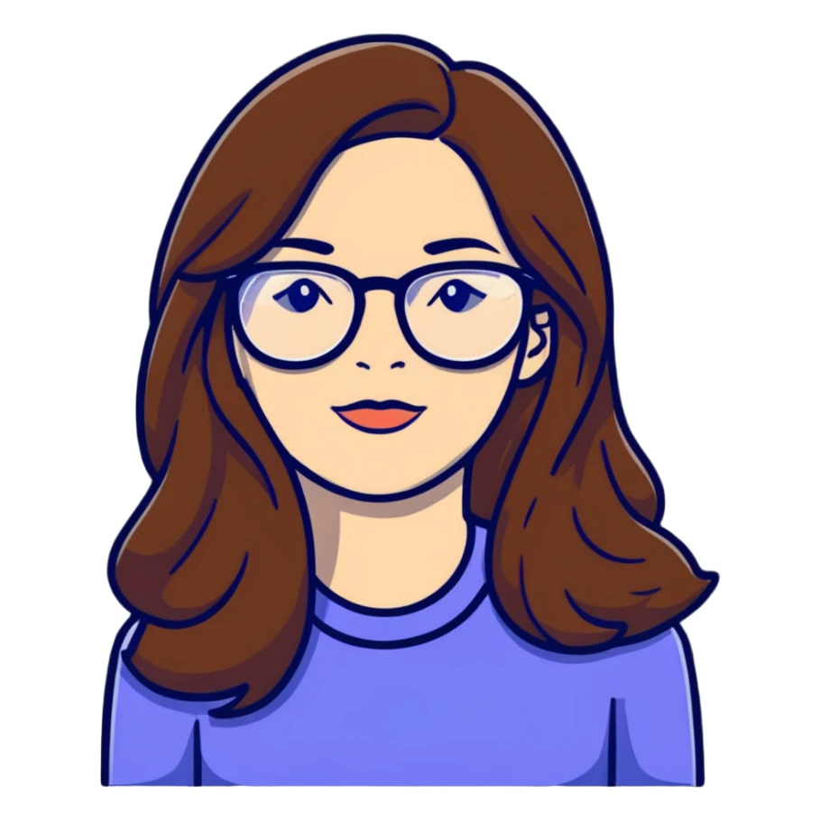 White woman with long brown hair and glasses  sticker