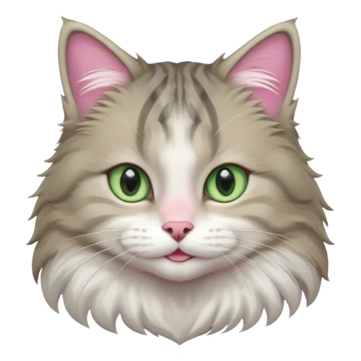 Siberian forest cat grey and white with white around eyes and light green eyes smiling pink nose sticker