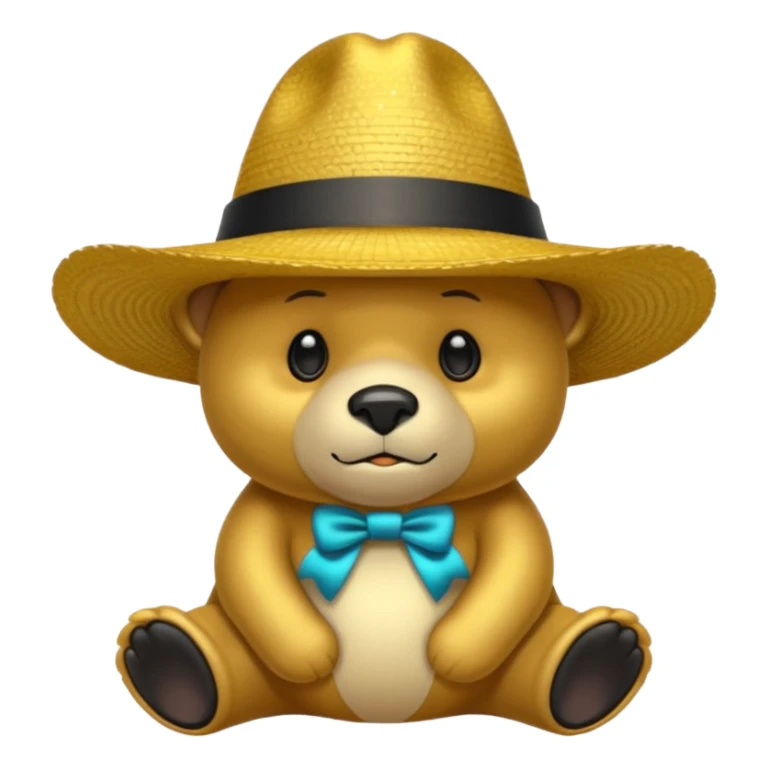Oso dorado con sombrero elegante y moño negro triste animatronico sticker