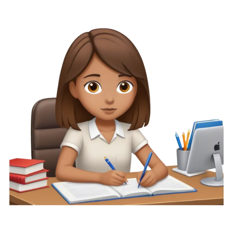 ￼￼Tan girl brown hair studying at a desk  sticker