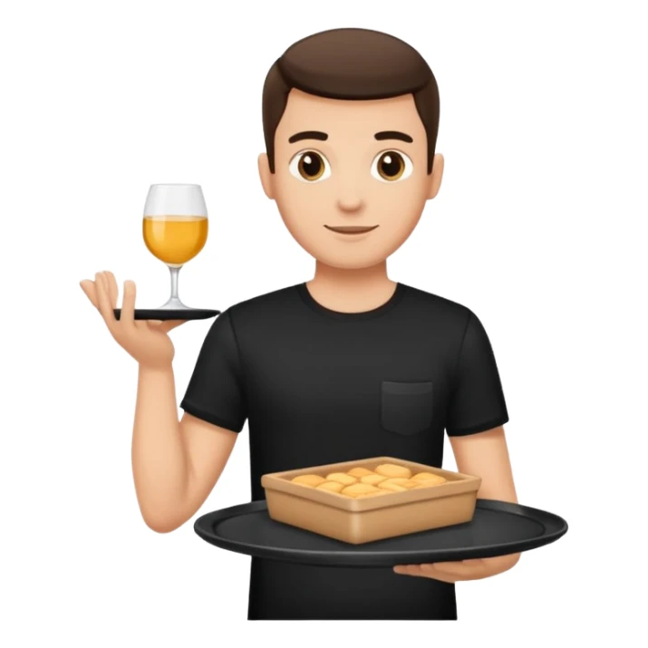 A guy waiter in a black T-shirt with a tray in his hand sticker