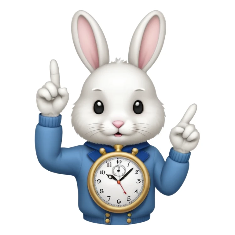white bunny with a clock on his hand signaling the clock with his finger sticker