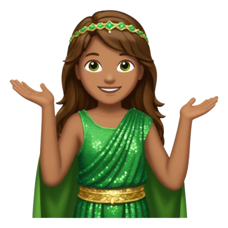 Terra from Roman Deities with long brown hair, green sequin toga sticker