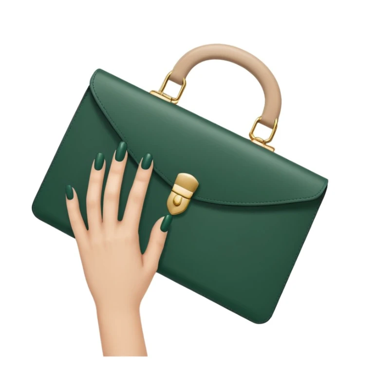 female hand with nude manicure holding dark green document case, minimalism, focus on manicure, no emojis or faces, white background sticker