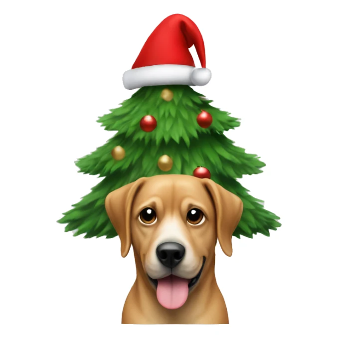 Christmas tree with a dog with Christmas hat next to it sticker