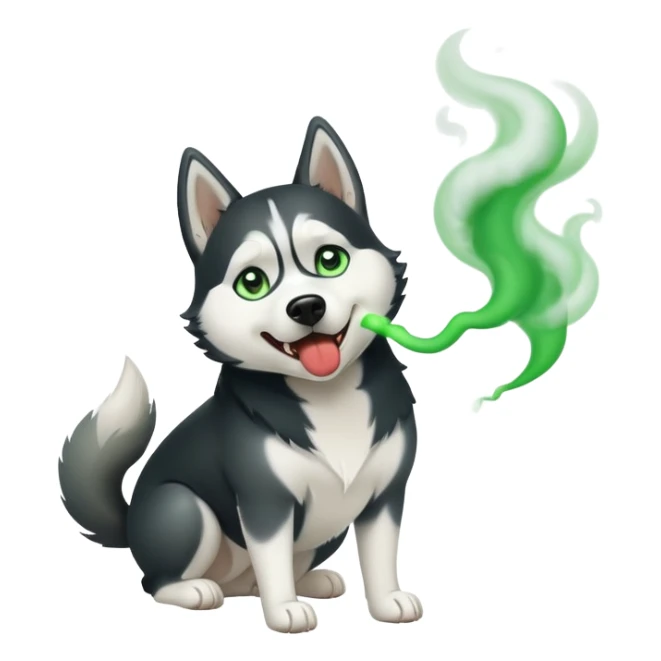 Black and white Husky dog farting green smoke sticker