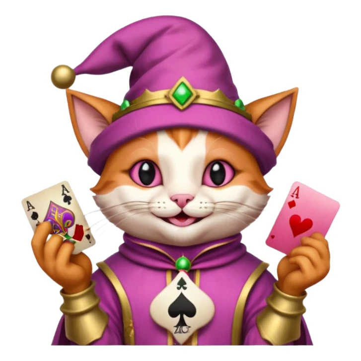 court jester cat medieval, poker card ace, pink sticker