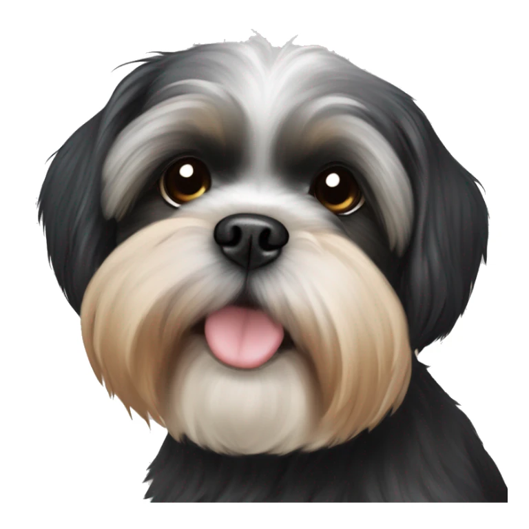 Shih tzu black puppy, yorkie coloring with light colored eyebrows. Round face, short ears. Looks like teddy bear  sticker