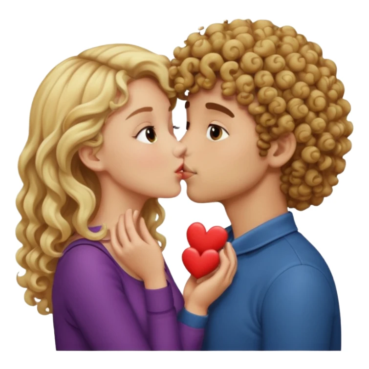 Brown curly haired boy kissing blonde girl sticker