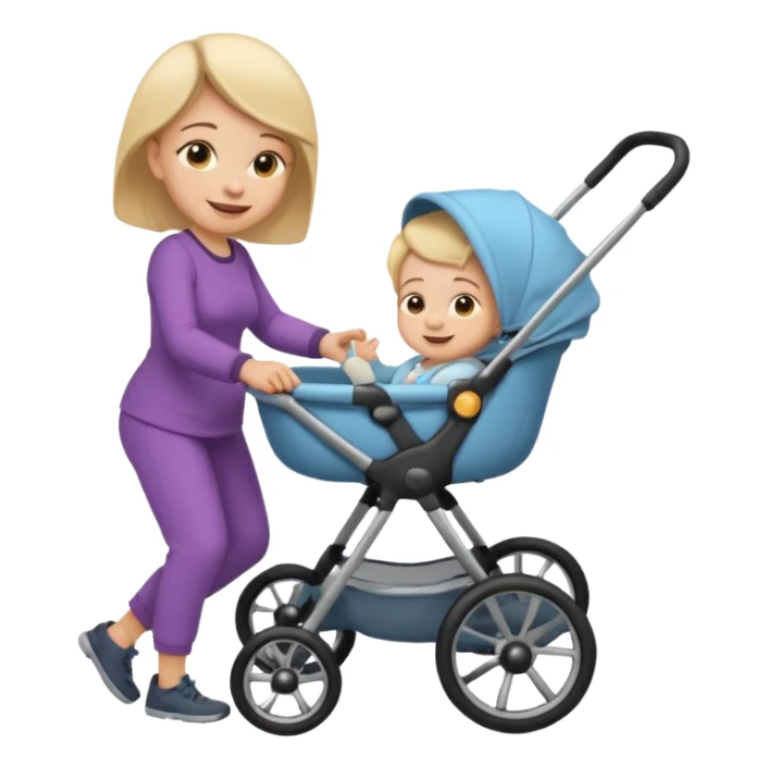 baby stroller with baby inside and mother pushing it, Emoji sticker