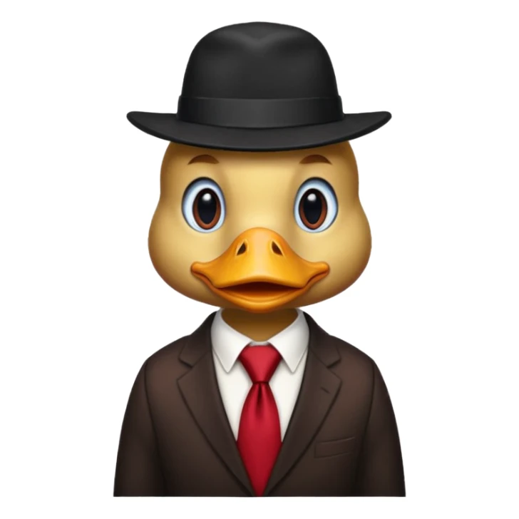 duck wearing a black red tall hat and tie  sticker