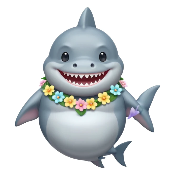 A cute chubby shark with pastel flower necklace, posing proudly. sticker