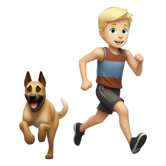 blond boy with blue eyes running with his malinois dog sticker