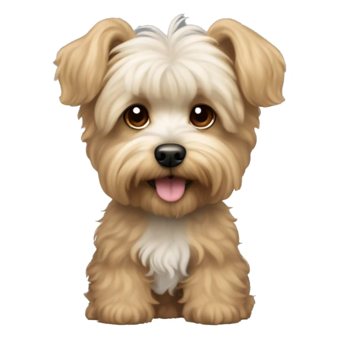 yorkie bichon mix. dog with light tan curly fur, very very long ears down. dark brown eyes, mouth closed. sticker