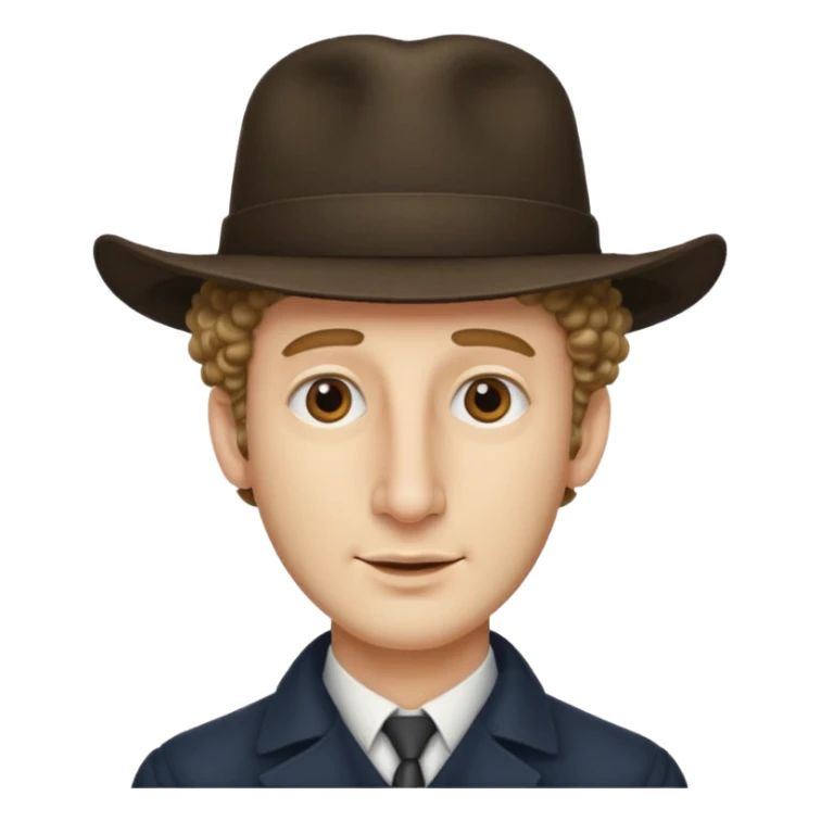 Male with long nose & curly sideburns wearing hat sticker