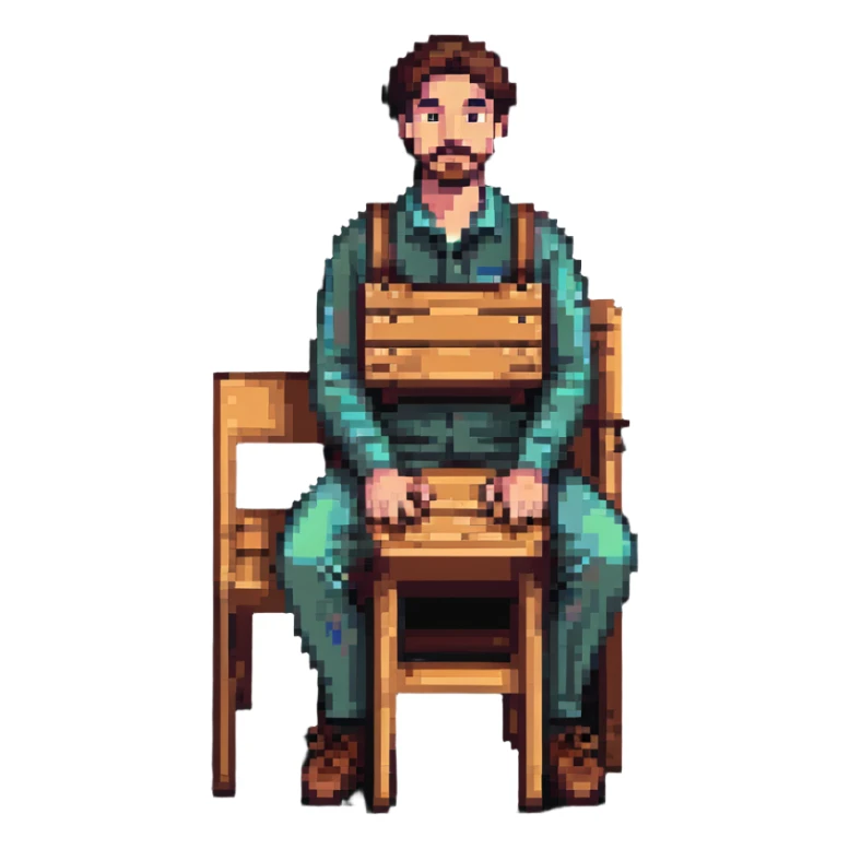 experienced furniture maker holding a wooden chair sticker