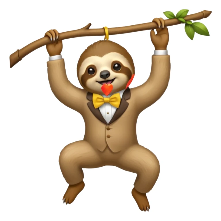 cute swinging Sloth on stick, yellow bow tie sticker