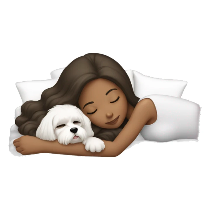 brunette woman sleeping with white maltese sticker