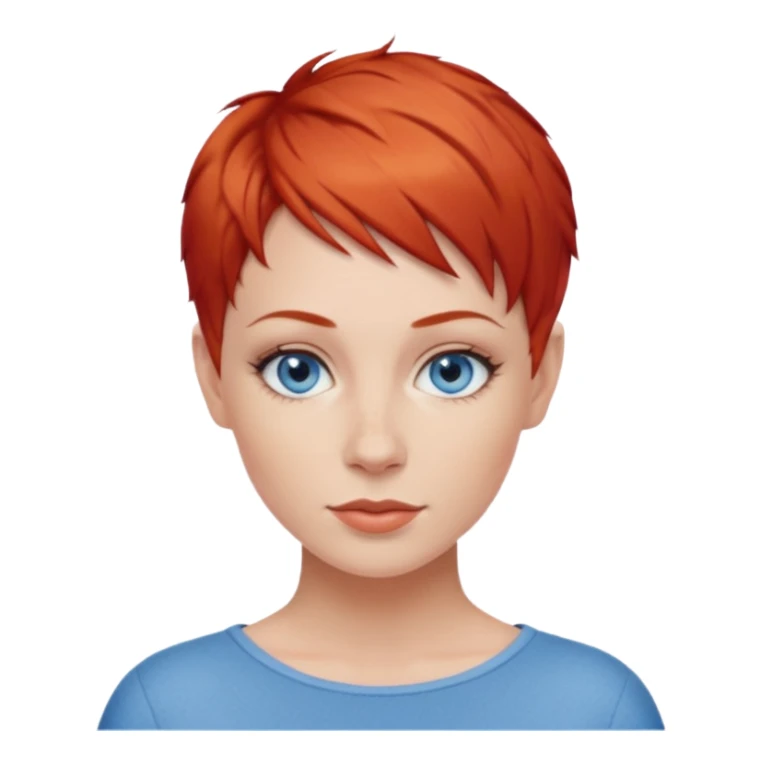 27 year old white woman, red hair, pixie cut, blue eyes sticker