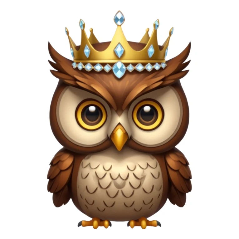 Owl with crystal crown — wise, glowing eyes sticker